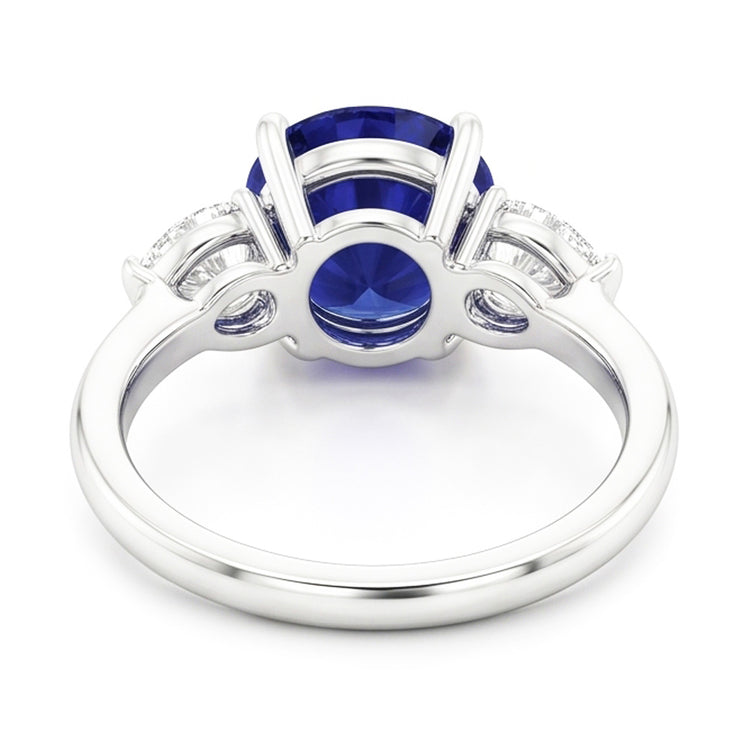 Bague Poire Diamant 3 Pierres Taille Ronde Saphir Bleu Bijoux 3 Carats