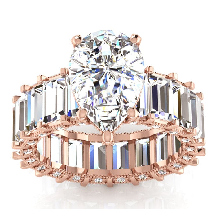 Bague Poire & Réel Diamant Baguette 9.50 Carats
