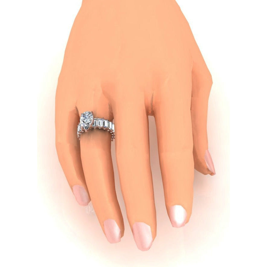Bague Poire & Réel Diamant Baguette 9.50 Carats