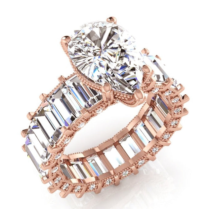 Bague Poire & Réel Diamant Baguette 9.50 Carats