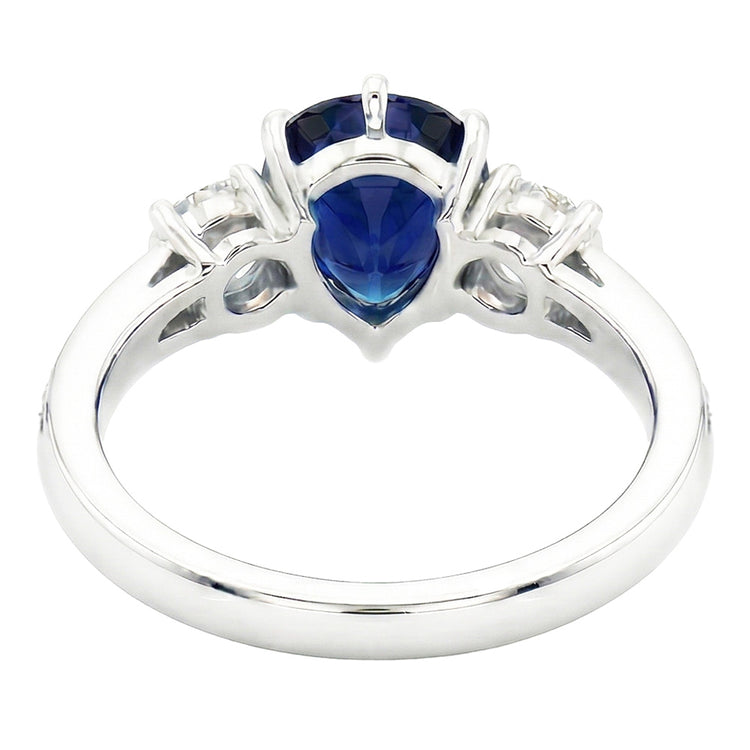 Bague Poire Saphir Pierres Précieuses Avec Accents Diamants Ronds 3.50 Carats