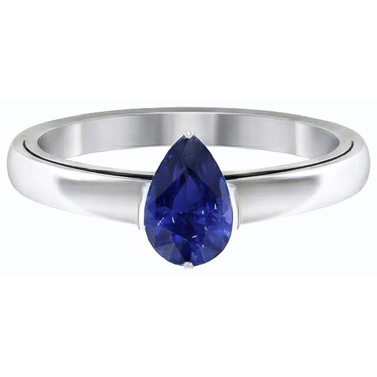 Bague Poire Solitaire Saphir Bleu Naturel 1.50 Carats