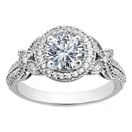 Bague Pour Femme De Style Vintage Avec Halo De Naturel Diamants Ronds 3 Carats En Or Blanc