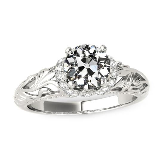 Bague Pour Femme Halo Vieux Mineur Réel Diamond Style Antique 2.75 Carats Filigrane