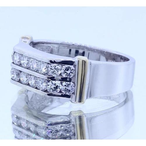 Bague Pour Homme Classique Avec Véritable Diamant Rond De 2.40 Carats En Or Blanc 14 Carats