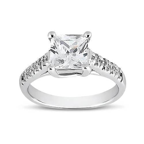 Bague Princesse Et Véritable Diamant Rond De 1.50 Carat Avec Accents En Or Blanc 14K