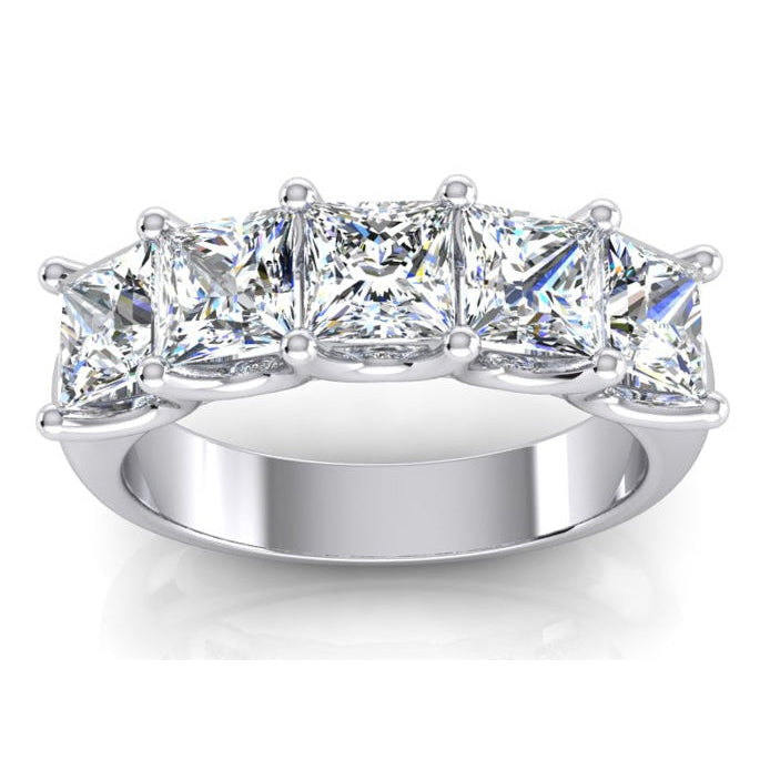 Bague Princesse Véritable Diamant 5 Pierres Or Demi Eternité Bande U Prong 3 Carats