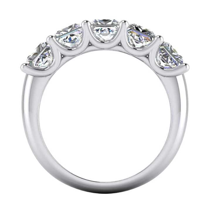 Bague Princesse Véritable Diamant 5 Pierres Or Demi Eternité Bande U Prong 3 Carats
