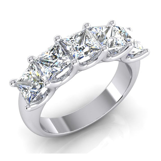 Bague Princesse Véritable Diamant 5 Pierres Or Demi Eternité Bande U Prong 3 Carats