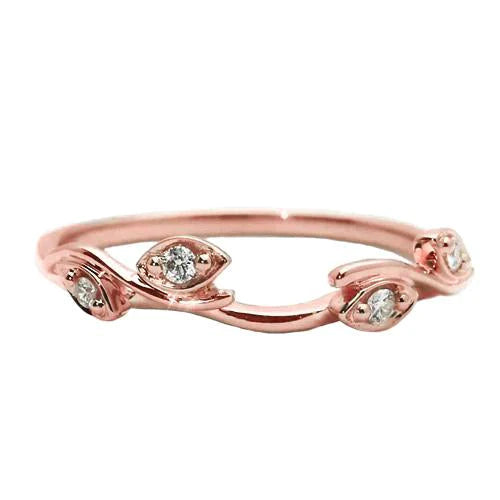 Bague Réel Diamant 0.20 Carats Or Rose 14K Bijoux Fantaisie