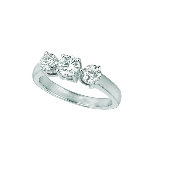 Bague Réel Diamant 3 Pierres 1 Carat Bijoux Or Blanc 14K