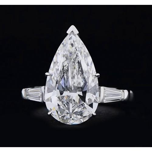 Bague Réel Diamant 3 Pierres 3.50 Carats Centre Poire Or Blanc 14K