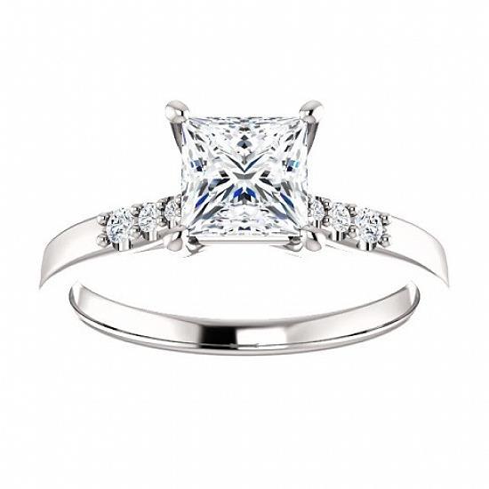 Bague Réel Diamant Centre Princesse 2 Carats Or Blanc 14K