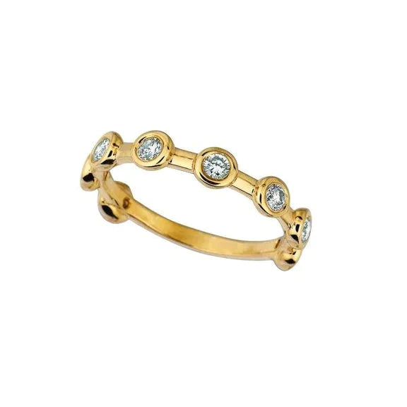 Bague Réel Diamant Demi Eternité Bulle Anneau 0.50 Carats Lunette Or Jaune