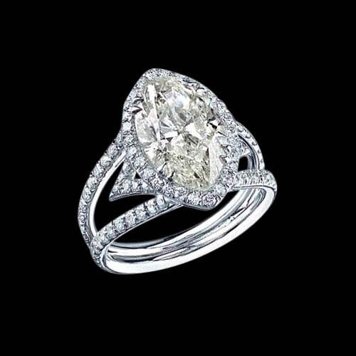 Bague Réel Diamant Halo Split Shank 4.51 Carats Or Blanc 14K