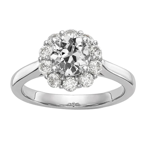 Bague Réel Diamant Halo Vieux Mineur Style Fleur Or Blanc 2.75 Carats