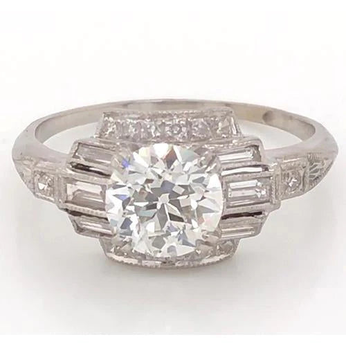 Bague Réel Diamant Or Blanc 3.50 Carats Bijoux Millgrain Neuf