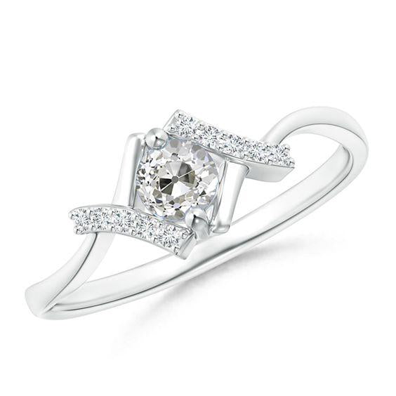 Bague Réel Diamant Or Blanc Taille Ancienne 1.50 Carats Bijoux Tige Torsadée