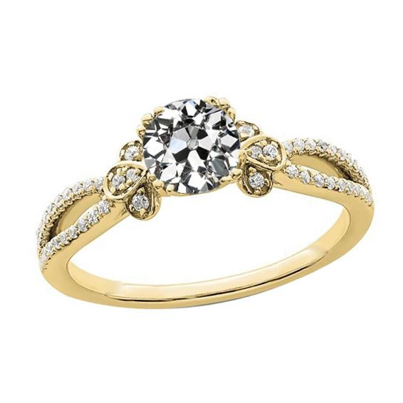 Bague Réel Diamant Rond Ancien Mineur En Or 14K Bijoux Pour Femme 3.50 Carats