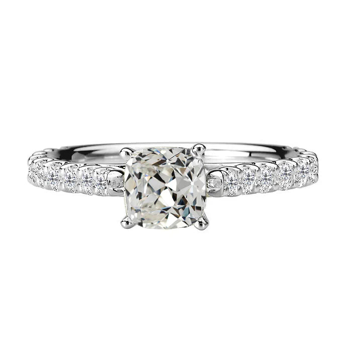 Bague Réel Diamant Rond & Coussin Vieux mineur Or Blanc 14K 5 Carats