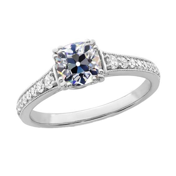 Bague Réel Diamant Rond Et Coussin Taille Ancienne Mine Avec Accents 4.25 Carats
