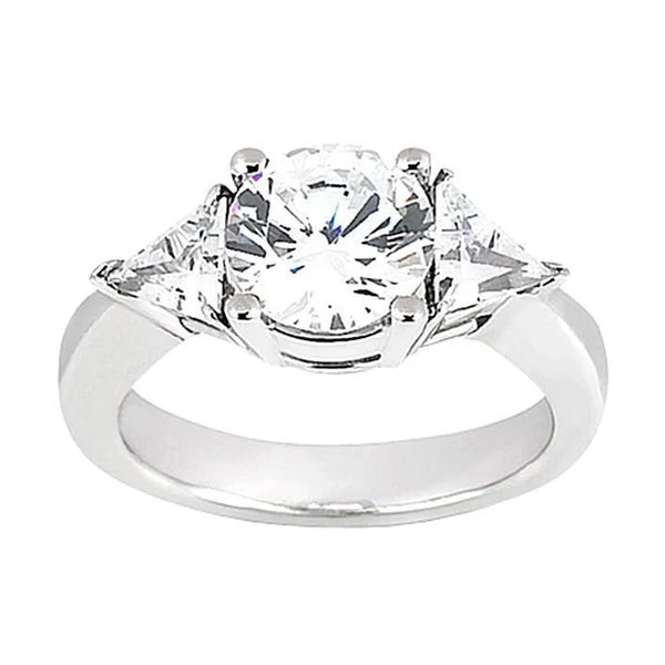 Bague Réel Diamant Rond Et Trilliant De 2.75 Carats En Or Blanc