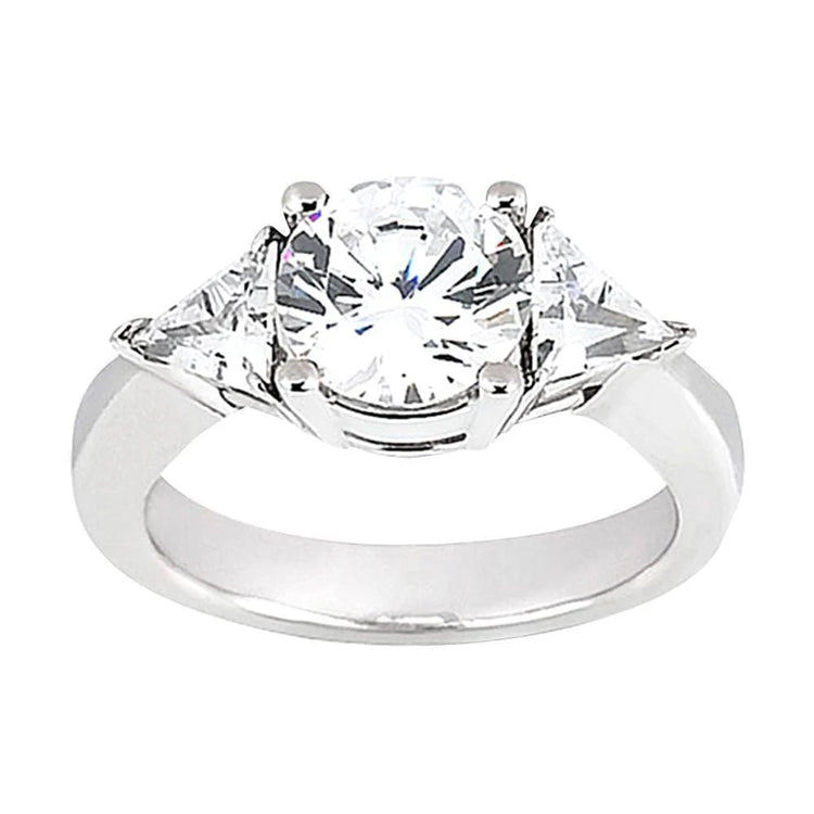 Bague Réel Diamant Rond Et Trilliant De 2.75 Carats En Or Blanc