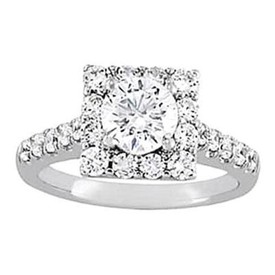 Bague Réel Diamant Rond Halo Avec Accents 1.75 Carats Or Blanc 14K