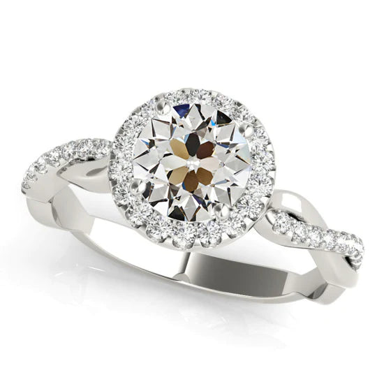 Bague Réel Diamant Rond Halo Vieux Nineur Sertie Pavé Infinity Shank 3.50 Carats