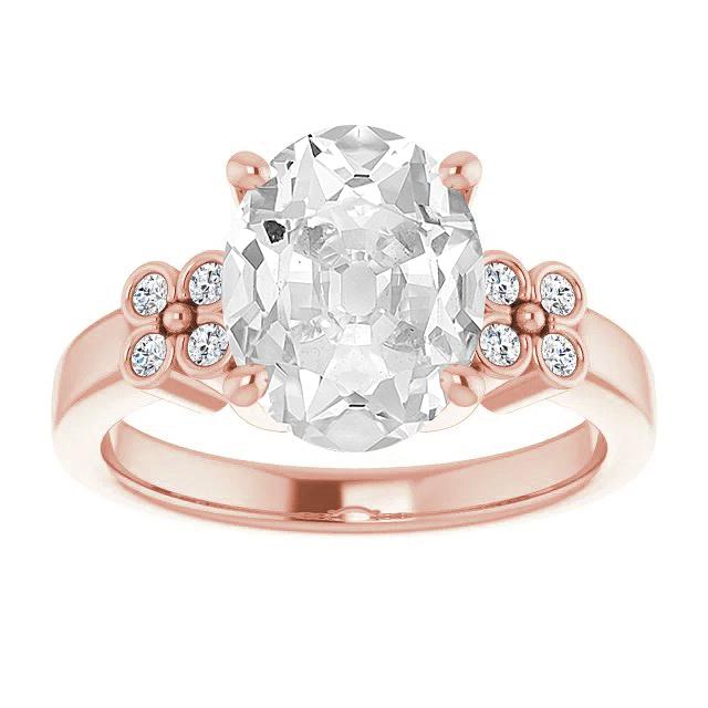 Bague Réel Diamant Rond & Ovale Taille Ancienne Sertie Griffe Or 8 Carats