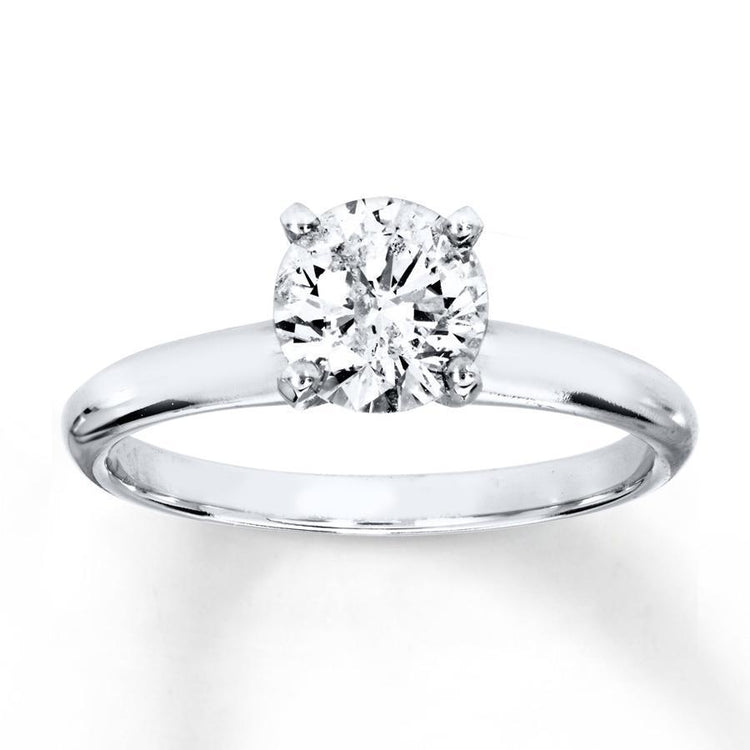 Bague Réel Diamant Rond Solitaire Serti 4 Griffes En Or Blanc 1.50 Ct 14K