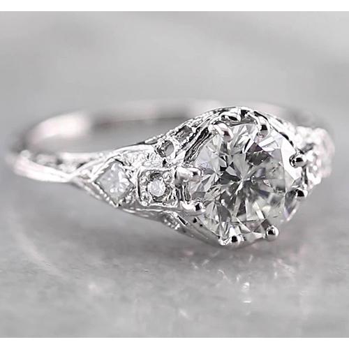 Bague Réel Diamant Rond Style Antique 2 Carats Or Blanc 14K