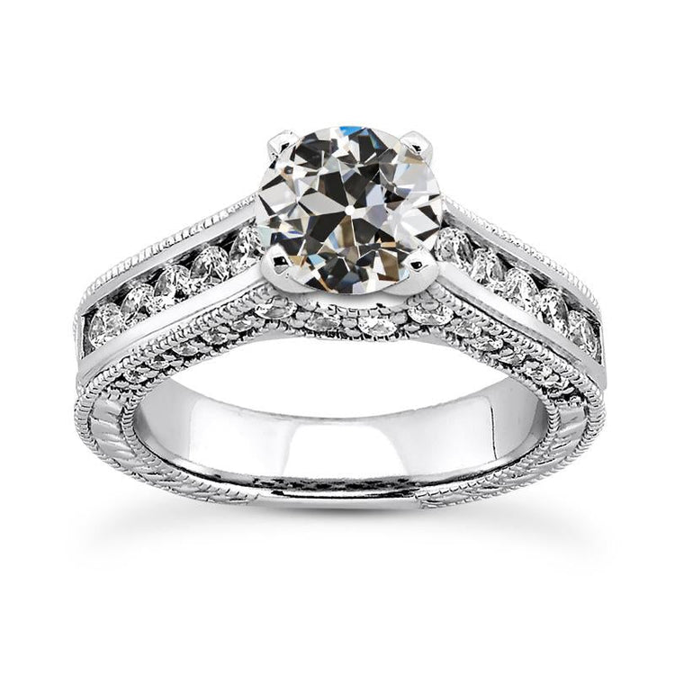 Bague Réel Diamant Rond Taille Ancienne Griffe Chaîne Or 4.50 Carats