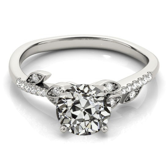 Bague Réel Diamant Rond Taille Ancienne Style Feuille Or 14K 3.50 Carats