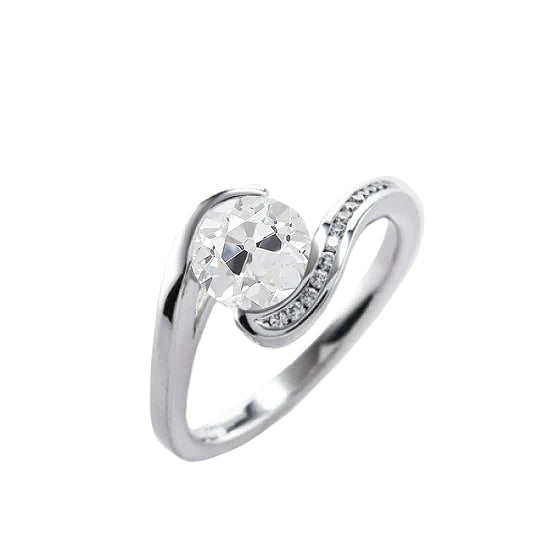 Bague Réel Diamant Rond Taille Vieille Mine Style Torsadé Bijoux En Or 2 Carats
