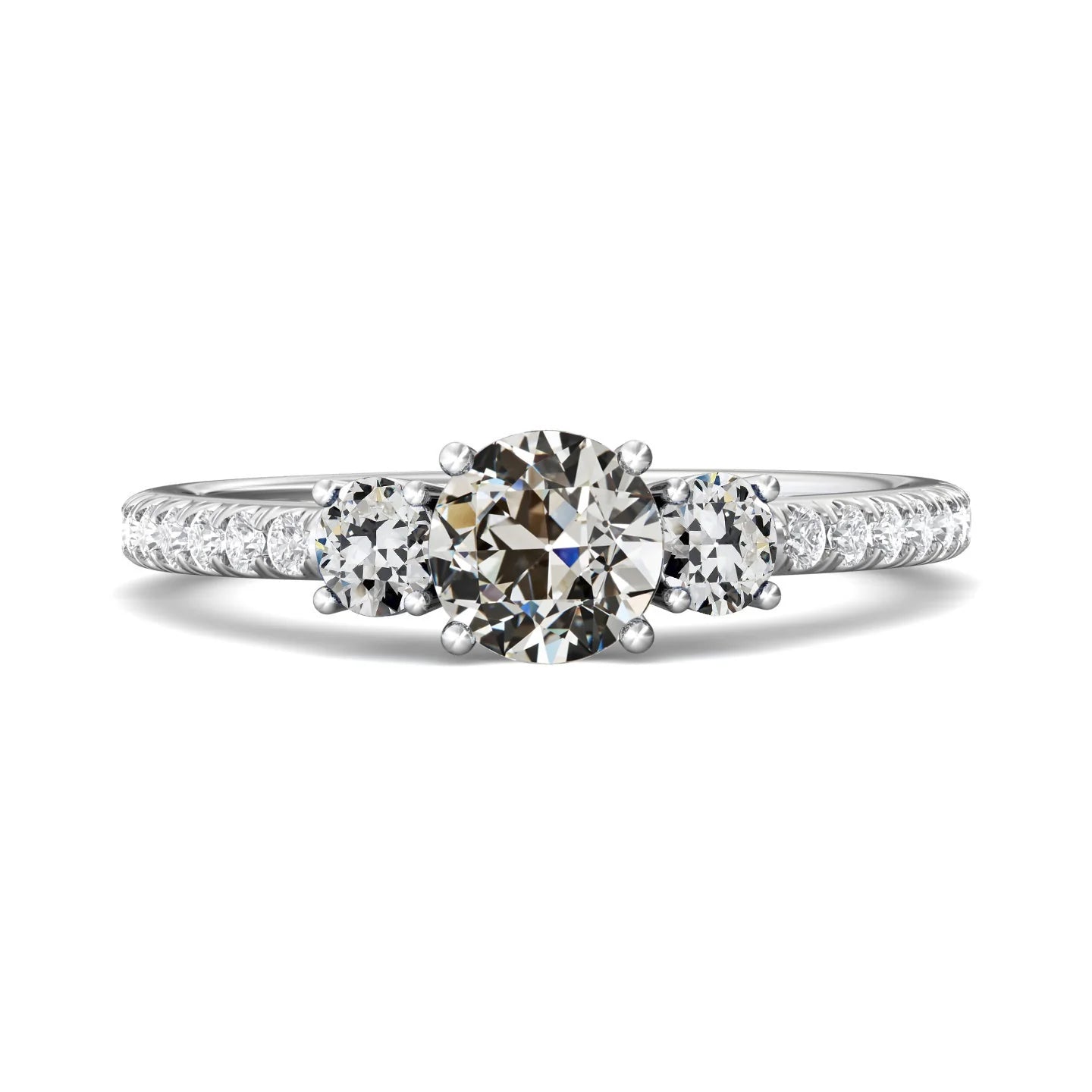 Bague Réel Diamant Rond Vieille Mine 3 Bijoux Style Pierre Or 14K 4 Carats