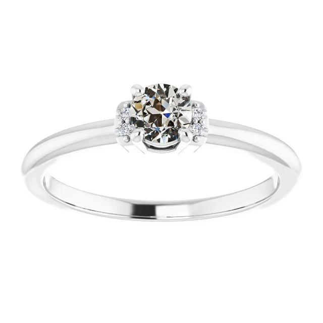 Bague Réel Diamant Rond Vieux Mineur 5 Pierres Bijoux Or Blanc 2 Carats