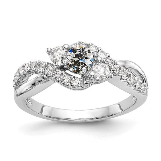 Bague Réel Diamant Rond Vieux Mineur Style 3 Pierres Tige Torsadée 2.75 Carats