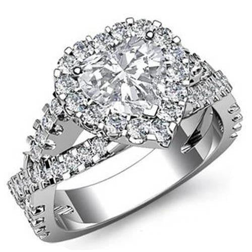 Bague Réel Diamant Taille Cœur Étincelant En Or Blanc Massif 7.25 Ct 14K