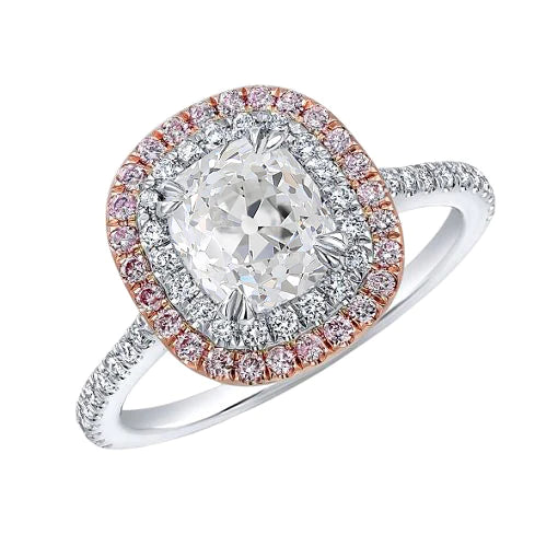 Bague Réel Diamant Taille Coussin Double Halo Saphir Rose 6 Carats