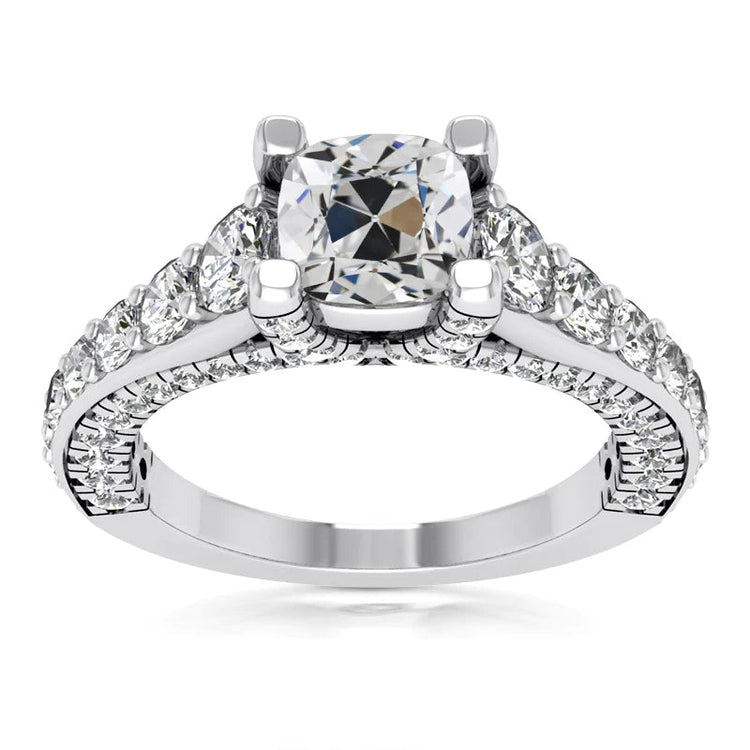 Bague Réel Diamant Taille Coussin ancienne mine Avec Accents Or 8 Carats