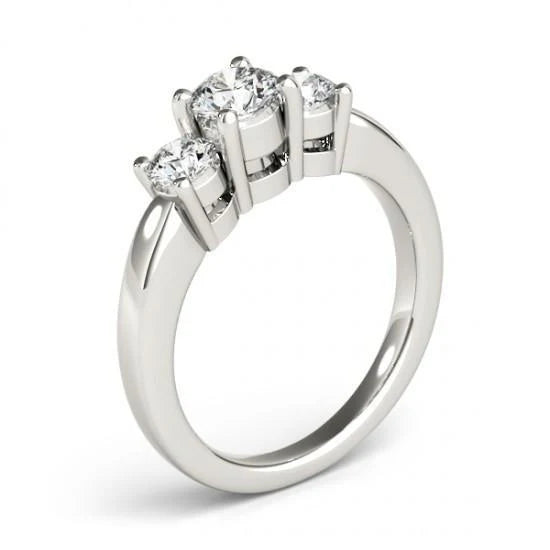 Bague Réel Diamant Taille Ronde 2 Carats Trois Pierres Or Blanc 14K Nouveau