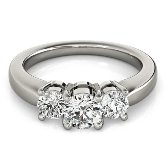 Bague Réel Diamant Taille Ronde 2 Carats Trois Pierres Or Blanc 14K Nouveau