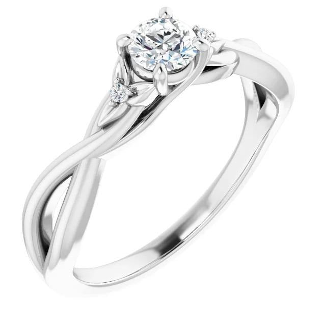 Bague Réel Diamant Tige Torsadée 1.40 Carats Or Blanc 14K