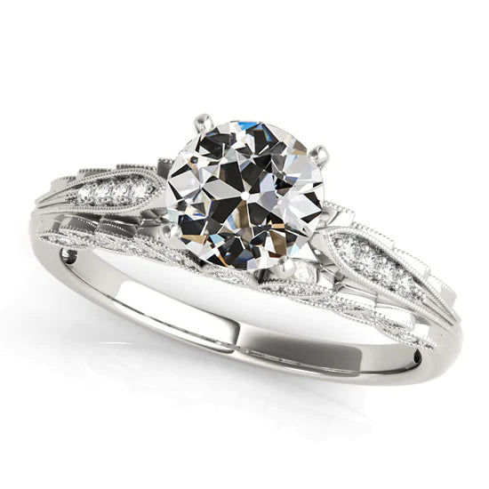 Bague Réel Diamant Vintage Style ancienne mine Cut 3.50 Carats Or Millgrain