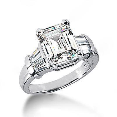 Bague Réel Diamants Taille Emeraude 3.51 Ct. Bijoux En Or A Trois Pierres