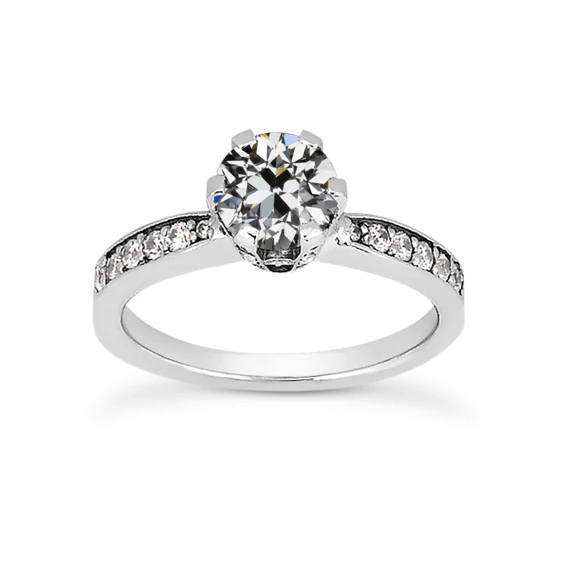 Bague Réel diamant rond ancien mineur Bijoux pour femme Or 14K 2.50 Carats