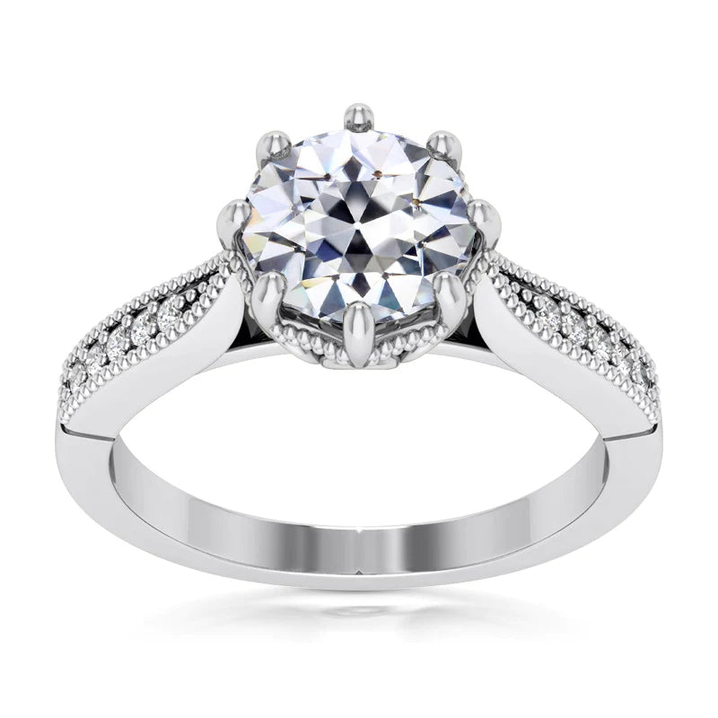 Bague Réel diamant rond ancien mineur serti de 8 griffes en or 14 carats 4.75 carats