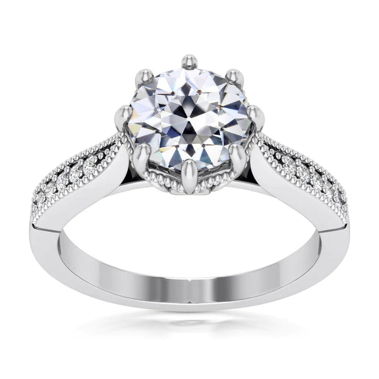 Bague Réel diamant rond ancien mineur serti de 8 griffes en or 14 carats 4.75 carats