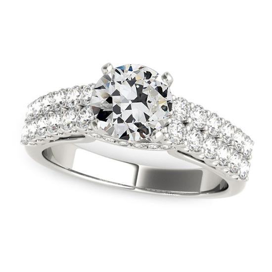 Bague Réel diamant rond taille ancienne mine accents double rangée 4.75 carats